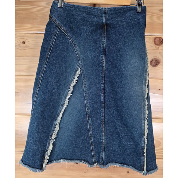 Y2k Denim Skirt Raw Edge Frayed Hem A-Line Indie Grunge Jean Skirt 25X25 - Picture 3 of 7